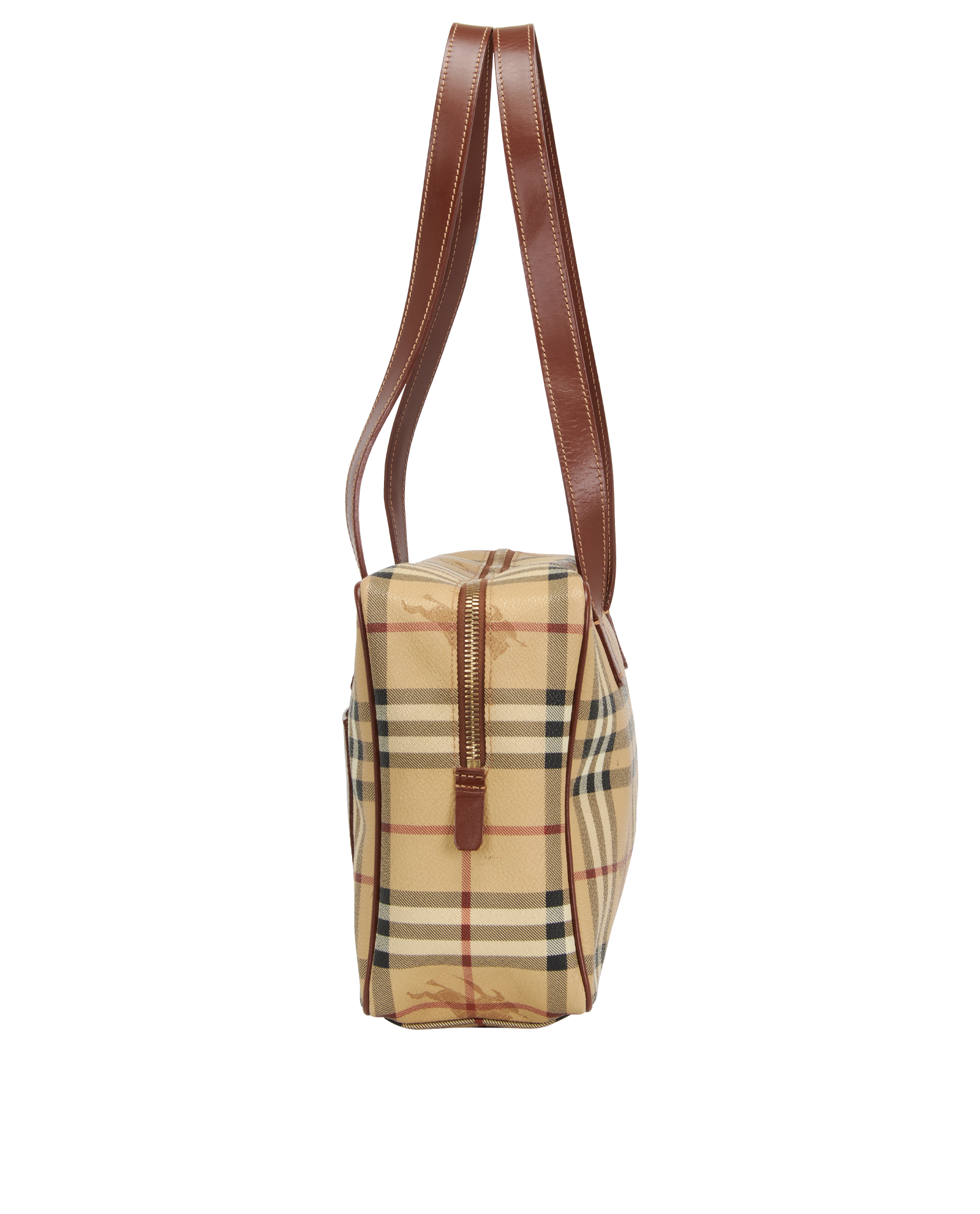 Haymarket Check Tote, &pound;350, Handbags, Brown, Canvas/Leather, Bottom view